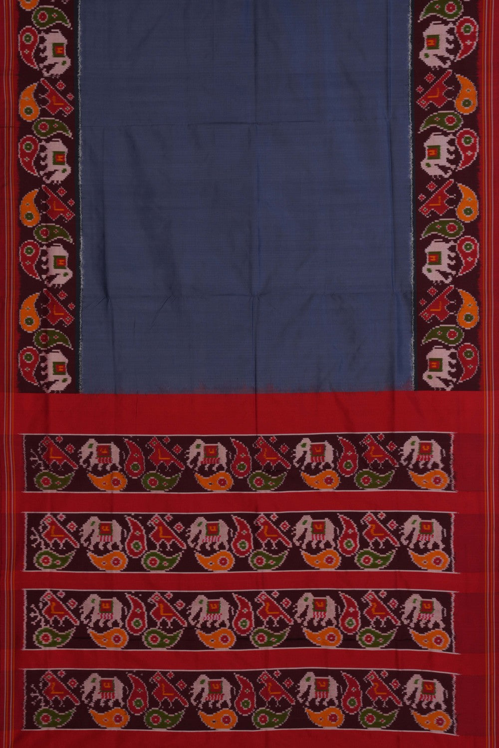 Image of Pochampally Ikat Silk Grey Saree