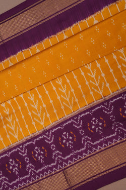 Image of Pochampally Ikat Silk Mustard Saree