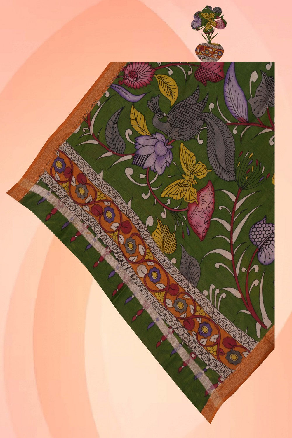 Image of Kalamkari Hand-Painted Dupatta