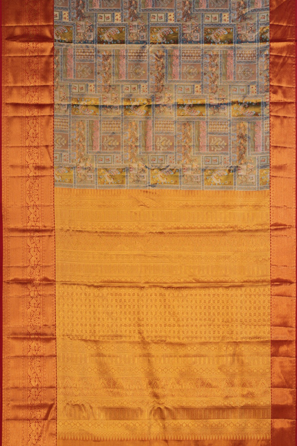 Image of A Blue Gold Tissue Brocade Kanchipattu Saree