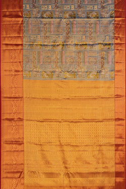 Image of A Blue Gold Tissue Brocade Kanchipattu Saree