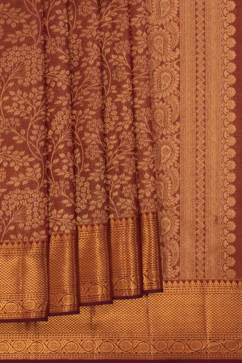 Image of Maroon Tissue Brocade Kanchipattu Saree