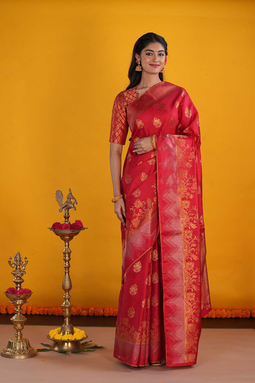 Image of Red Kanchipattu Saree
