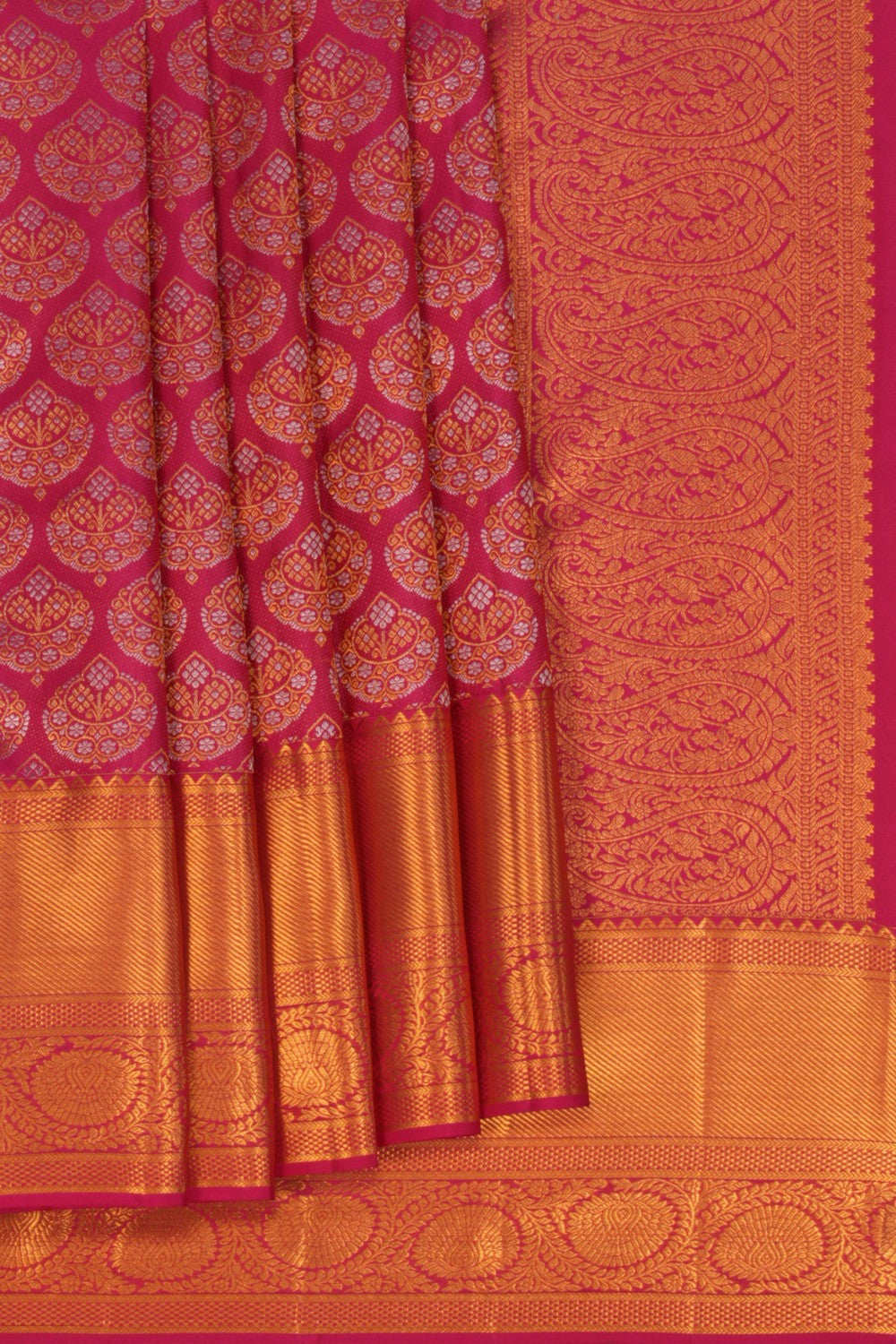 Image of Pink Brocade Chandbali Floral Kanchipattu saree