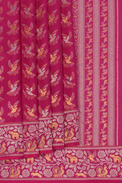 Image of Bird Perched Brocade Pink Kanchipattu Saree