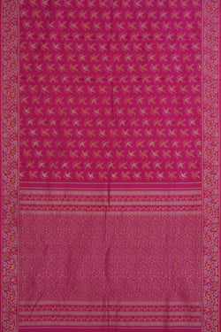 Image of Bird Perched Brocade Pink Kanchipattu Saree