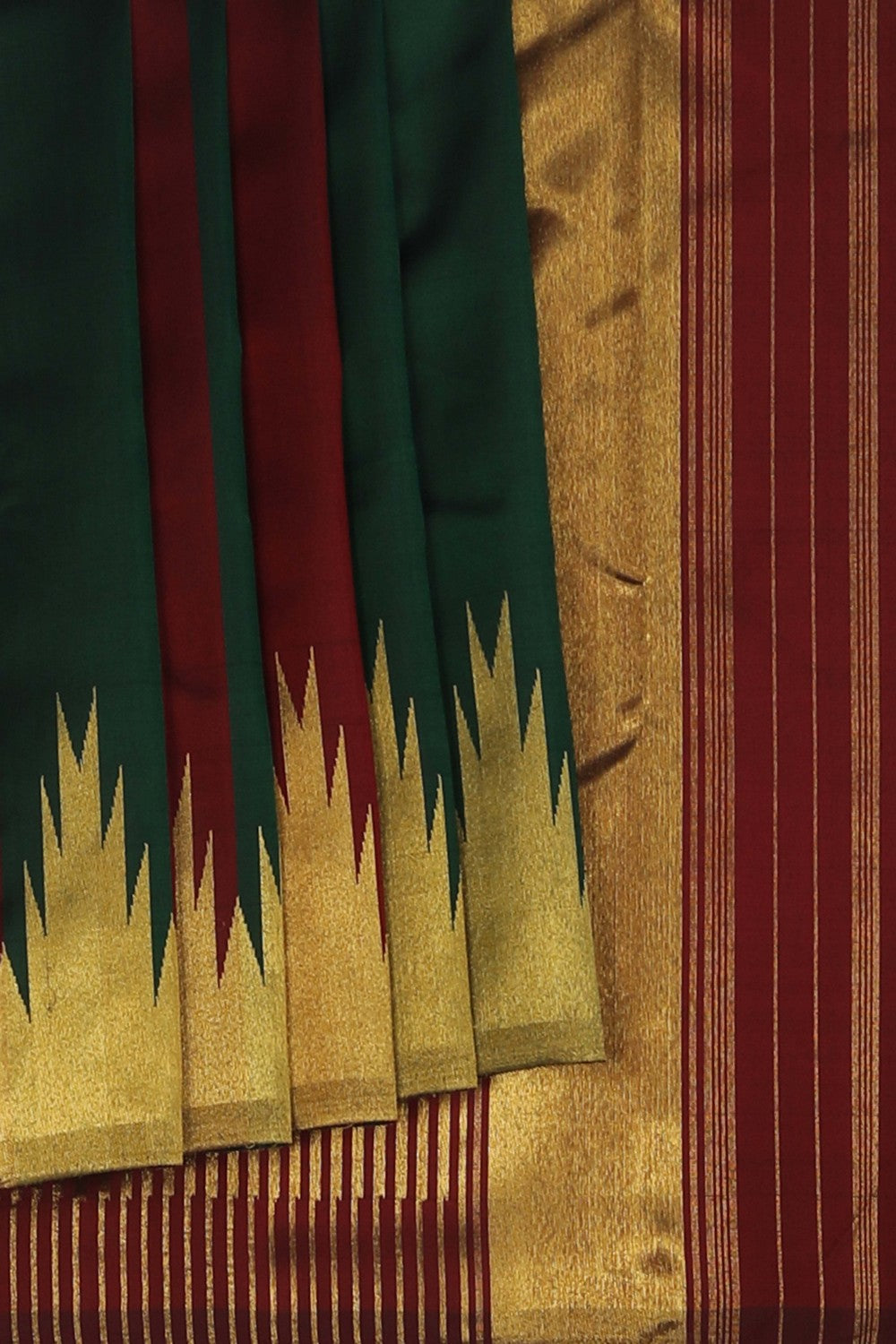 Image of Maroon Plain Arani Silk Saree with Gold Zari Temple Border