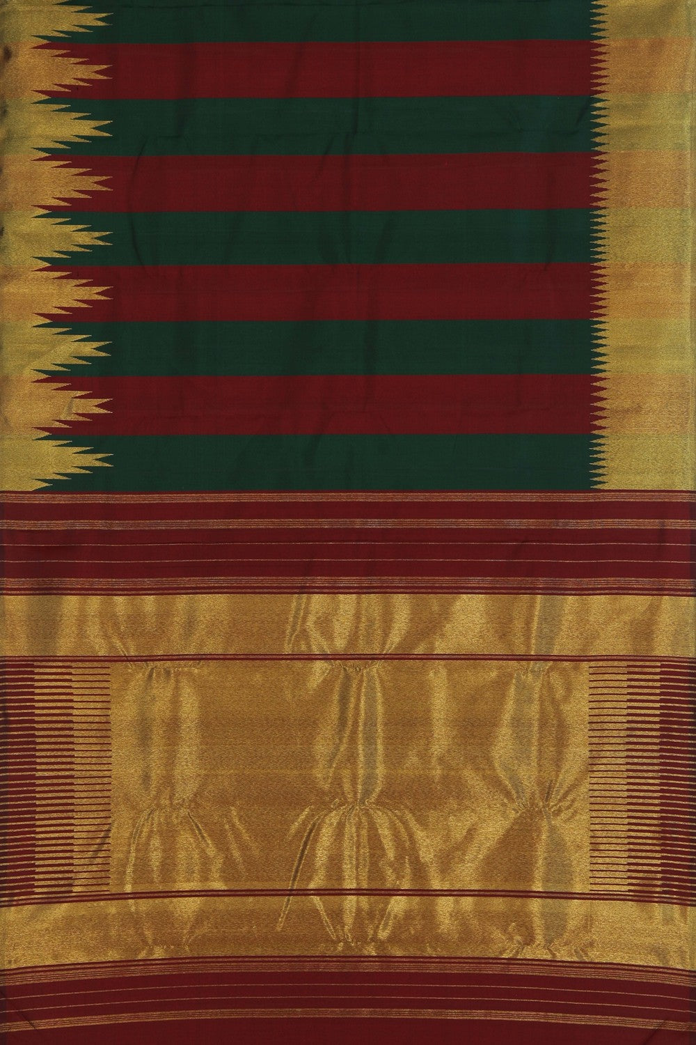 Maroon Plain Arani Silk Saree with Gold Zari Temple Border