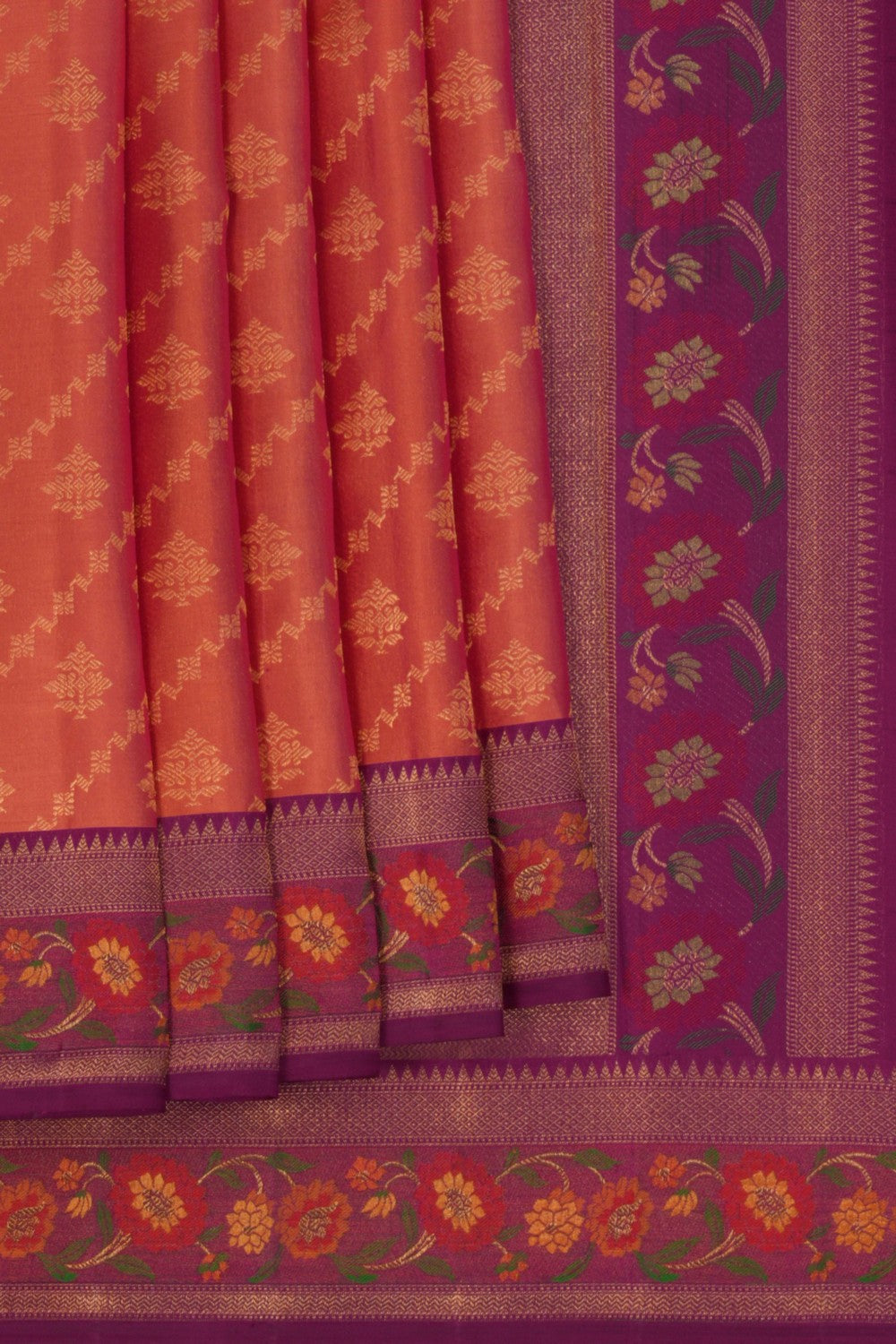 Image of Arani Silk Shimmering Rust Orange Saree