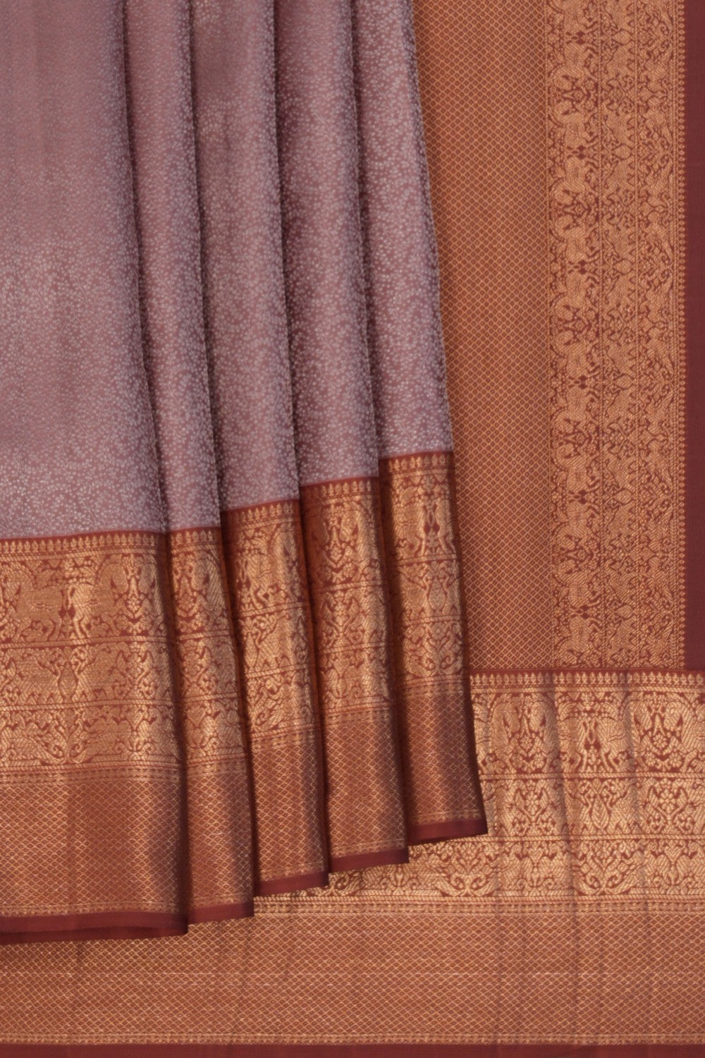 Elegant Brown Silver Floral Brocade Arani Silk Saree