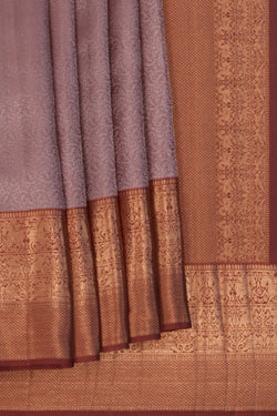 Image of Elegant Brown Silver Floral Brocade Arani Silk Saree
