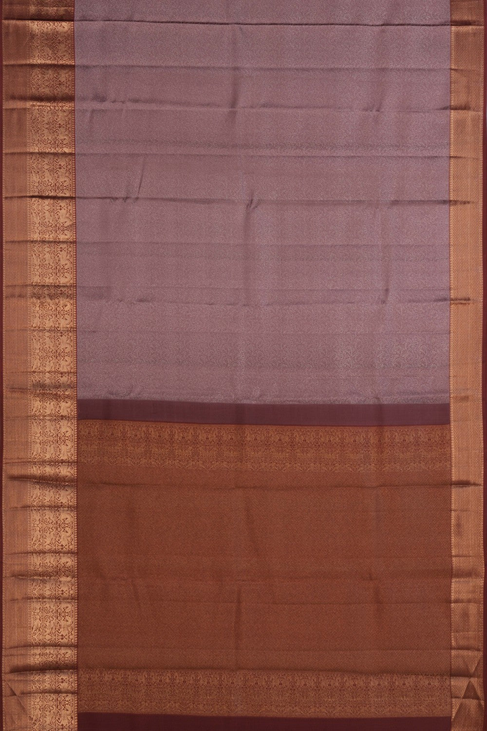 Elegant Brown Silver Floral Brocade Arani Silk Saree