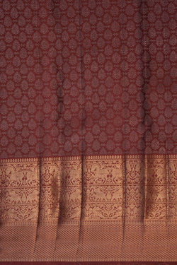 Image of Elegant Brown Silver Floral Brocade Arani Silk Saree
