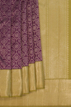 Image of Violet Silver Yanai Kil Floral Brocade Arani Silk Saree