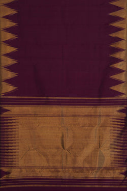 Image of Regal Purple Plain Arani Silk Saree with Gold Zari Temple Border