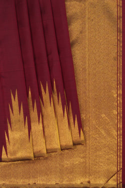 Image of Maroon Plain Arani Silk Saree with Gold Zari Temple Border