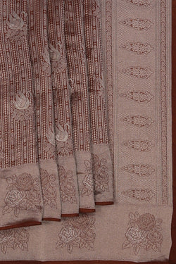 Image of Brown Shimmering Floral Saree