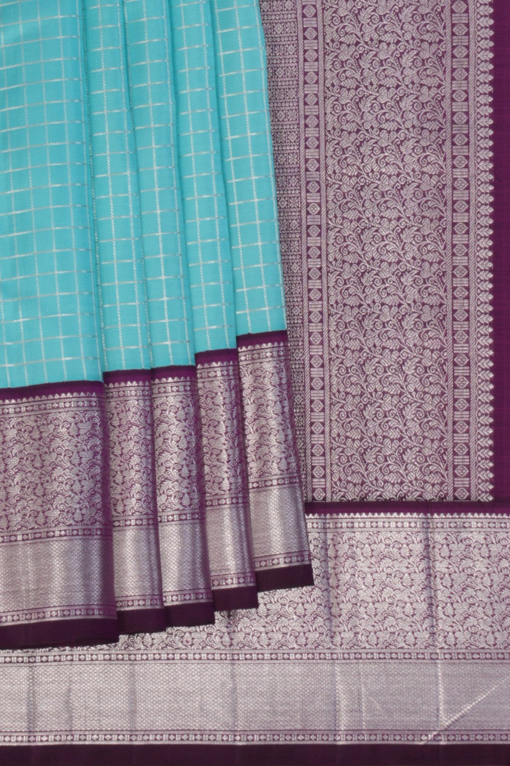 Image of Ice Blue Kattam Pattern Arani Silk Saree