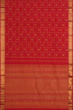 Image of Kanchipuram Silk Red Kattam Saree