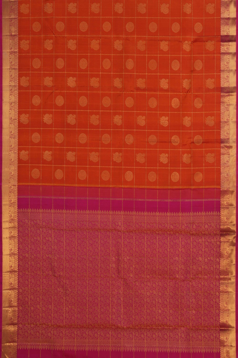 Image of Kanchipuram Silk Kattam Orange Saree