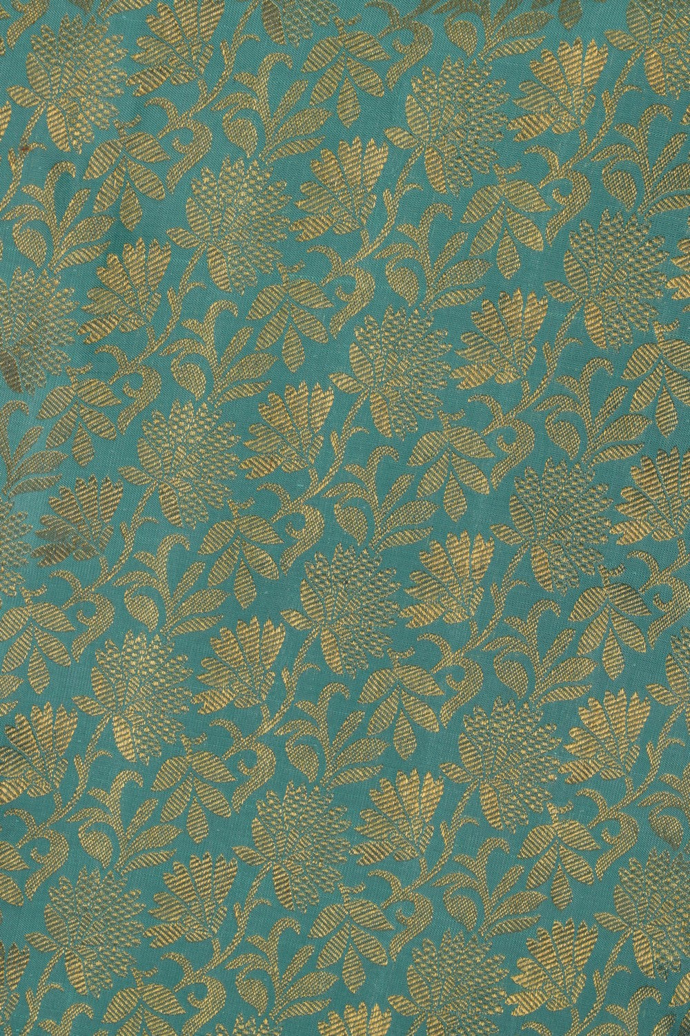 Image of Turquoise Green Floral Kanchipuram Silk Saree