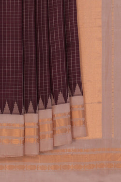 Image of Gadwal Silk Kattam Brown Saree