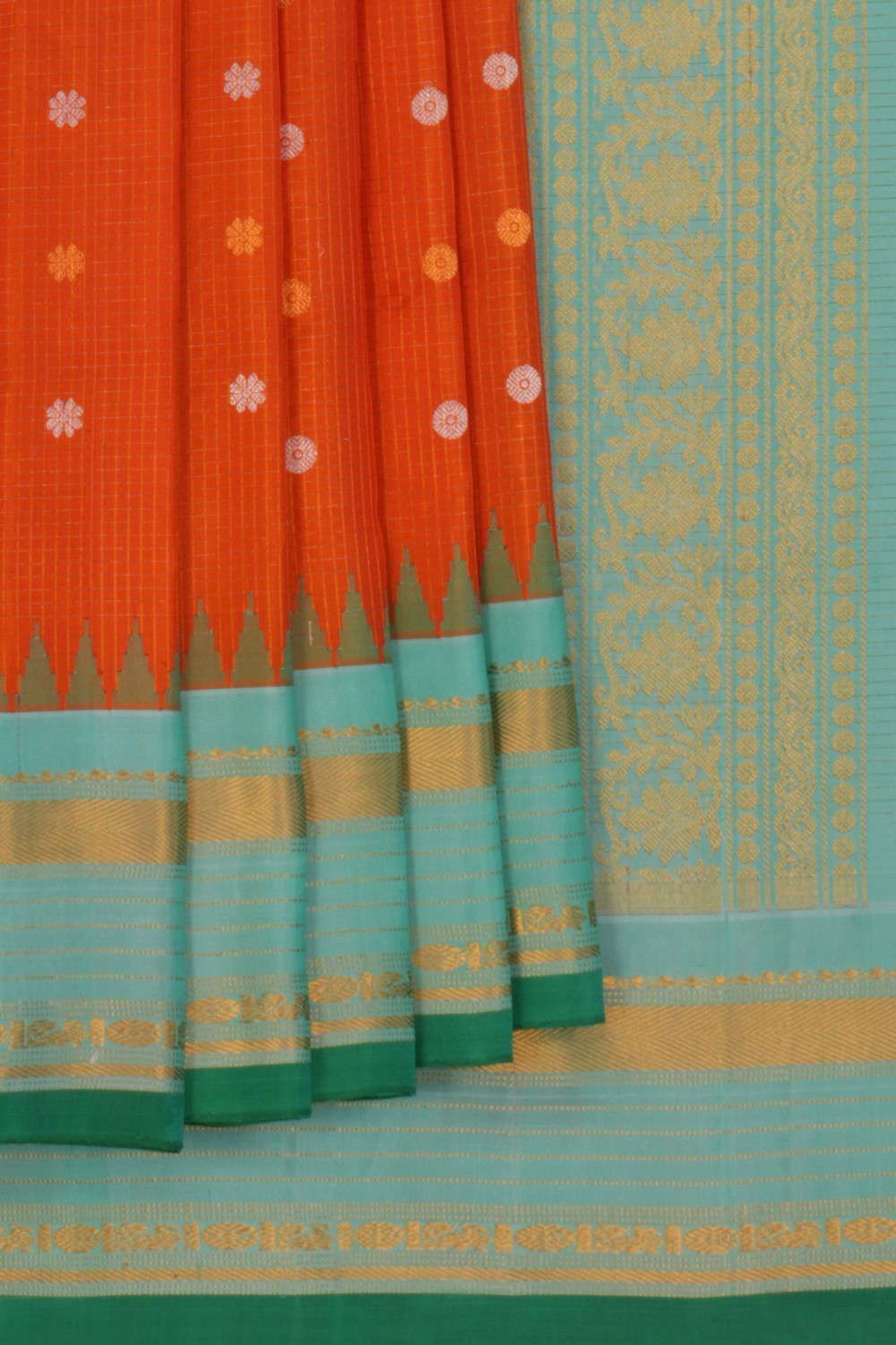Image of Gadwal Silk Kattam Orange Saree