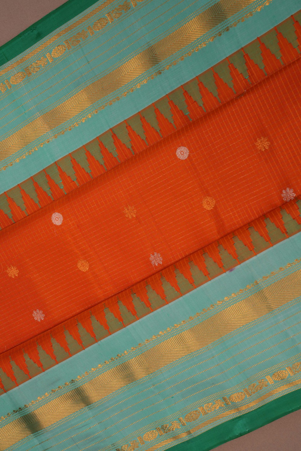 Image of Gadwal Silk Kattam Orange Saree