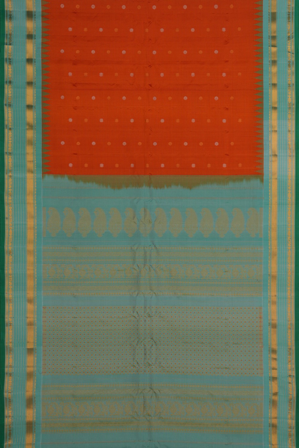 Image of Gadwal Silk Kattam Orange Saree