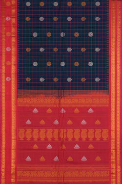 Image of Gadwal Silk Kattam Peacock Blue Saree