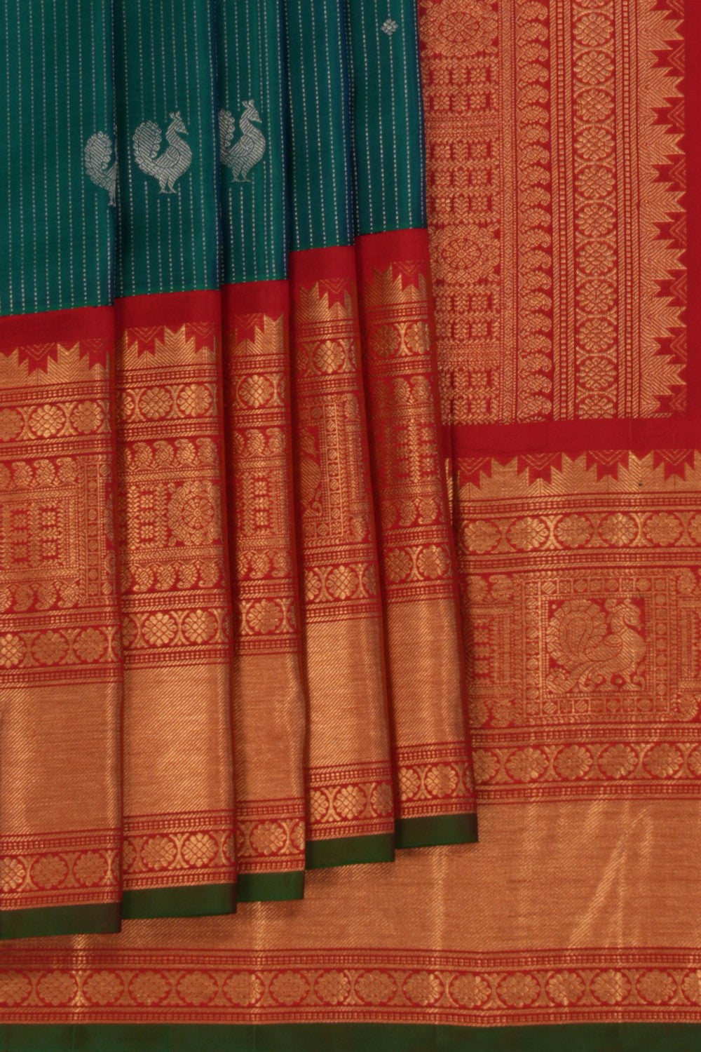 Image of Gadwal Silk Teal Green Saree
