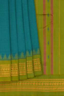 Image of Gadwal Cotton Teal Blue Saree