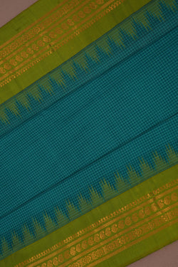 Image of Gadwal Cotton Teal Blue Saree
