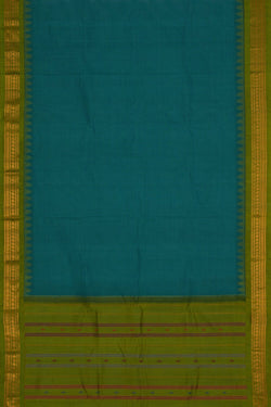 Image of Gadwal Cotton Teal Blue Saree