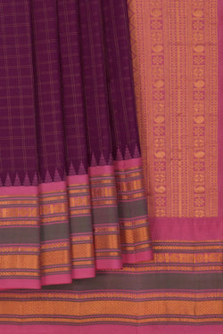 Image of Gadwal Silk Kattam Purple Saree