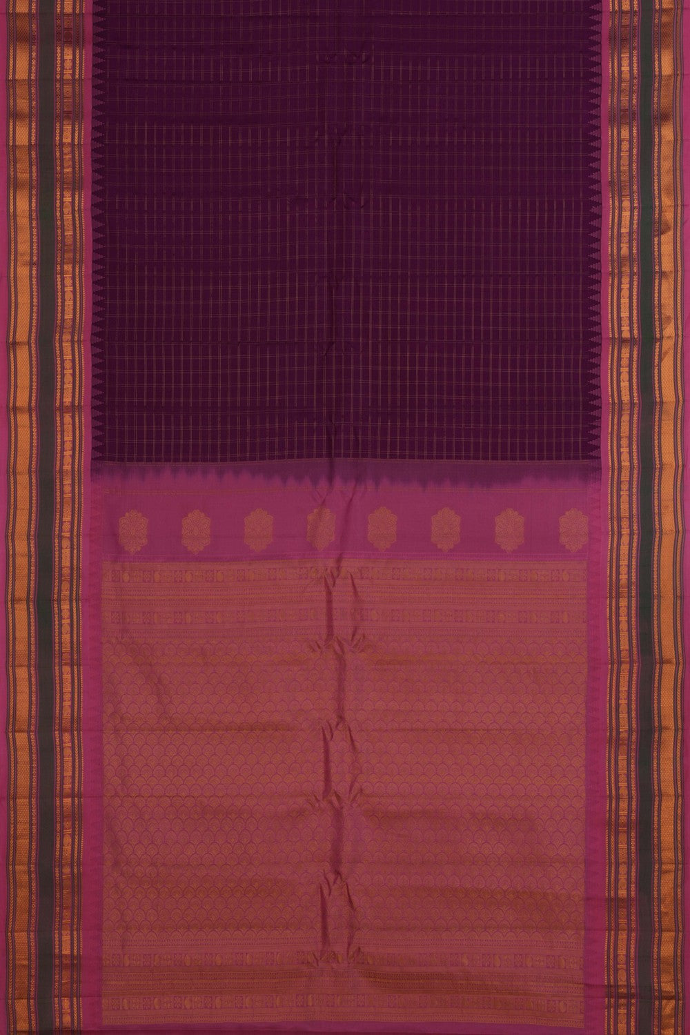 Gadwal Silk Kattam Purple Saree