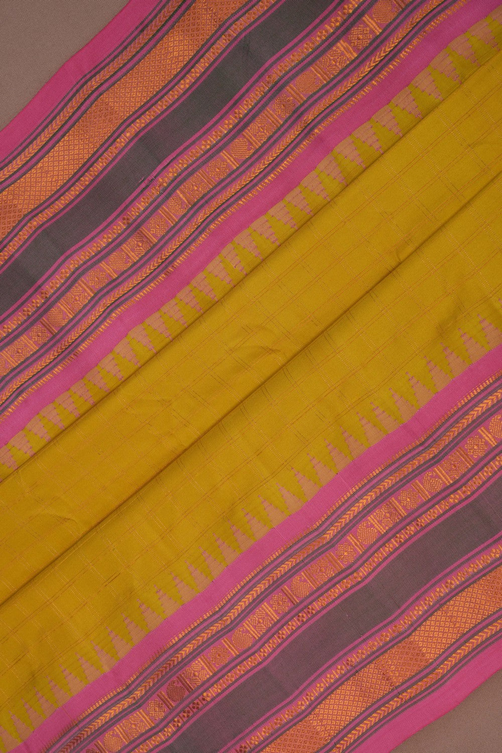 Gadwal Silk Kattam Spring Yellow Saree