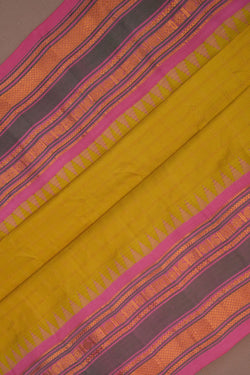 Image of Gadwal Silk Kattam Spring Yellow Saree