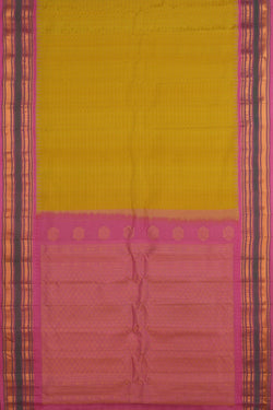 Image of Gadwal Silk Kattam Spring Yellow Saree