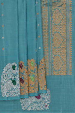 Image of Gadwal Silk Ice Blue Saree