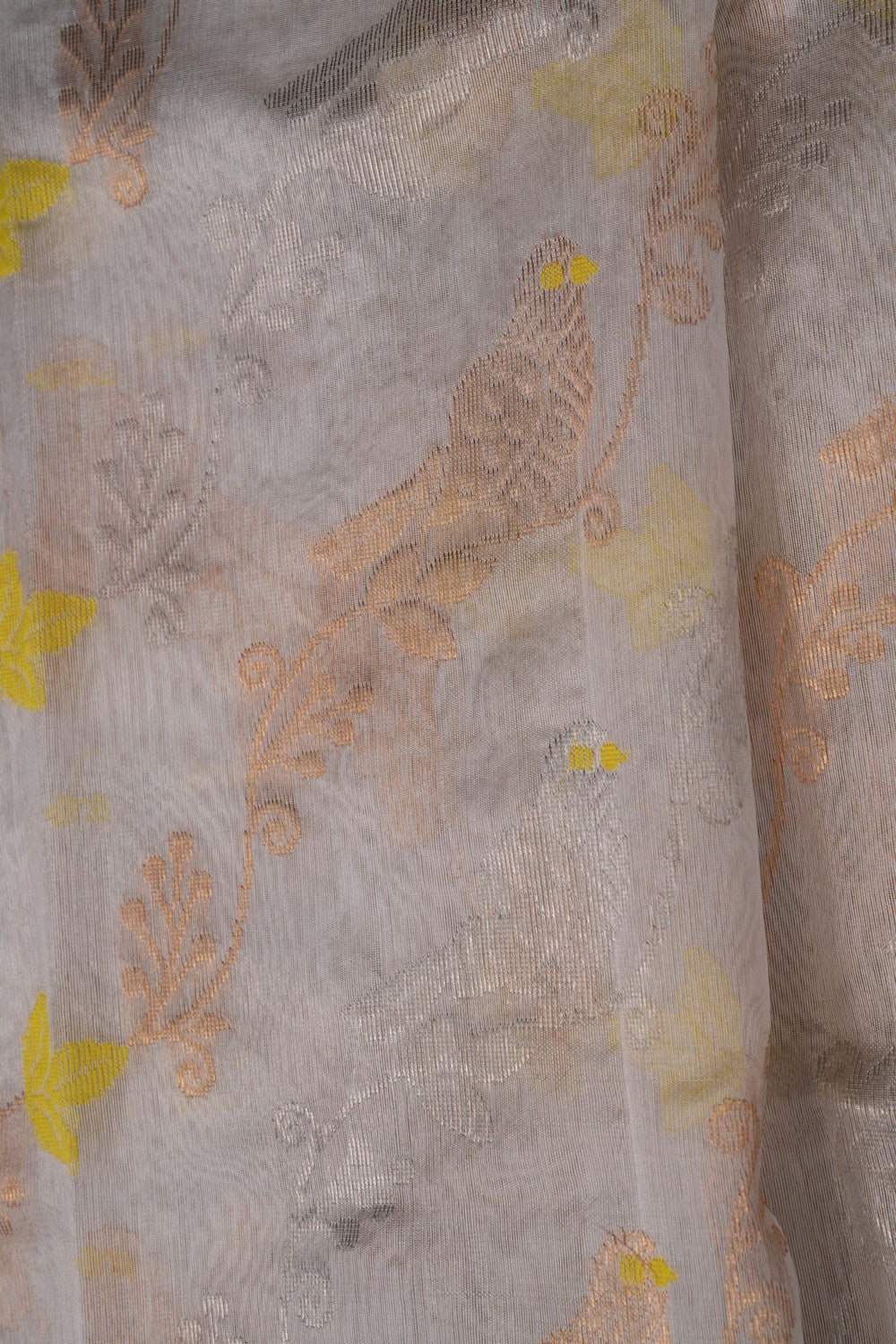 White Floral Vines Chanderi Saree