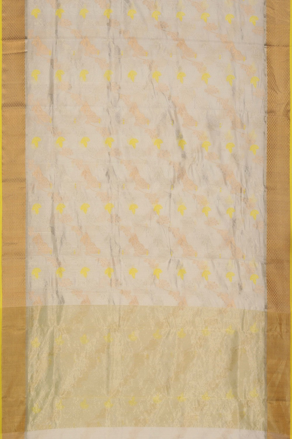 White Floral Vines Chanderi Saree