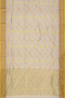 Image of White Floral Vines Chanderi Saree