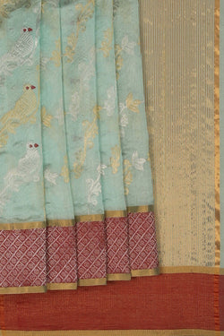 Image of Ice Blue Floral Vines Chanderi Saree