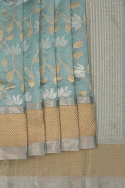 Image of Ice Blue Lotus Floral Vines Chanderi Saree