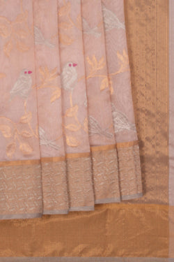 Image of Peach Floral Vines Chanderi Saree