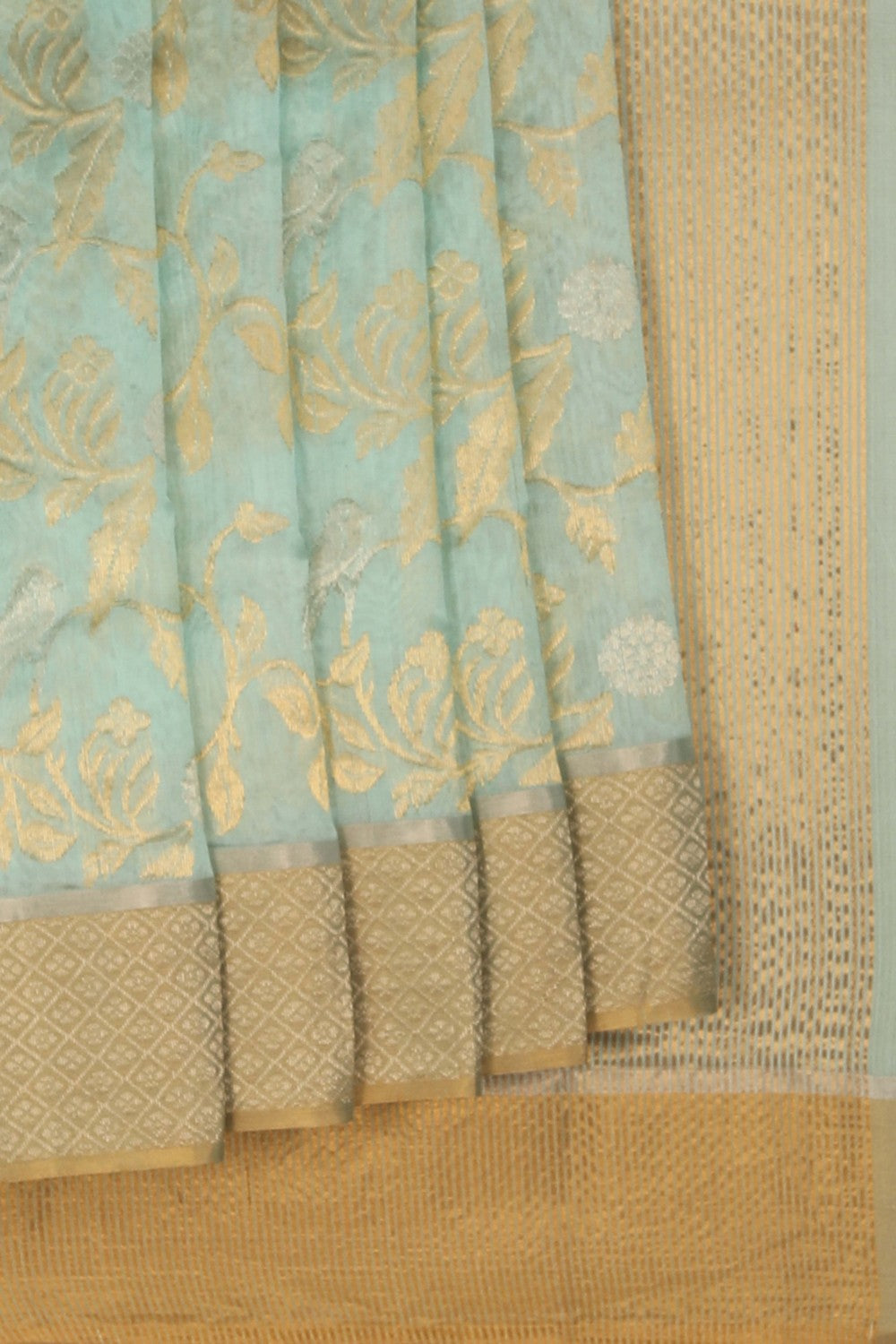 Ice Blue Floral Vines Chanderi Saree