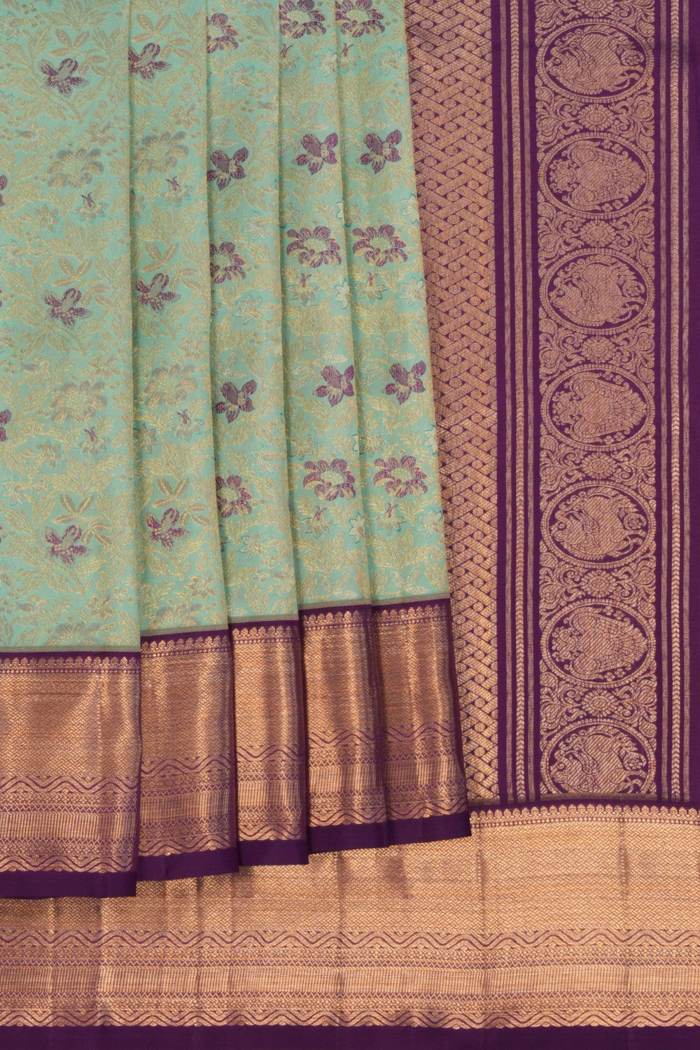 Kanchipattu Brocade Turquoise Green Saree