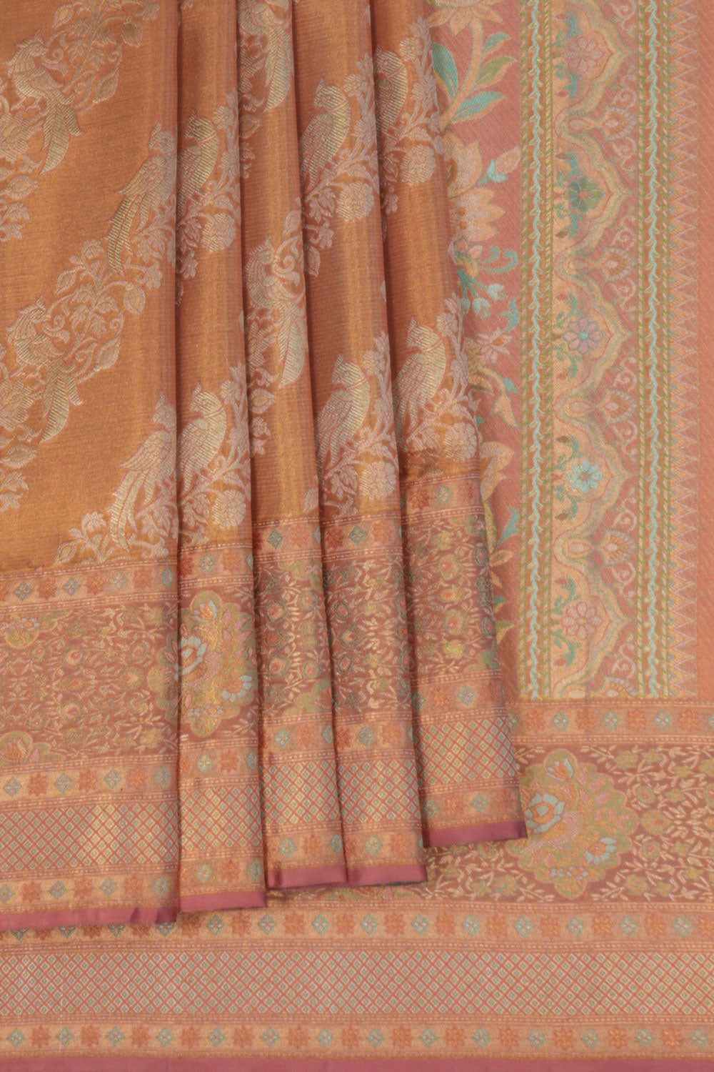 Kanchipattu Tissue Brocade Peach Saree