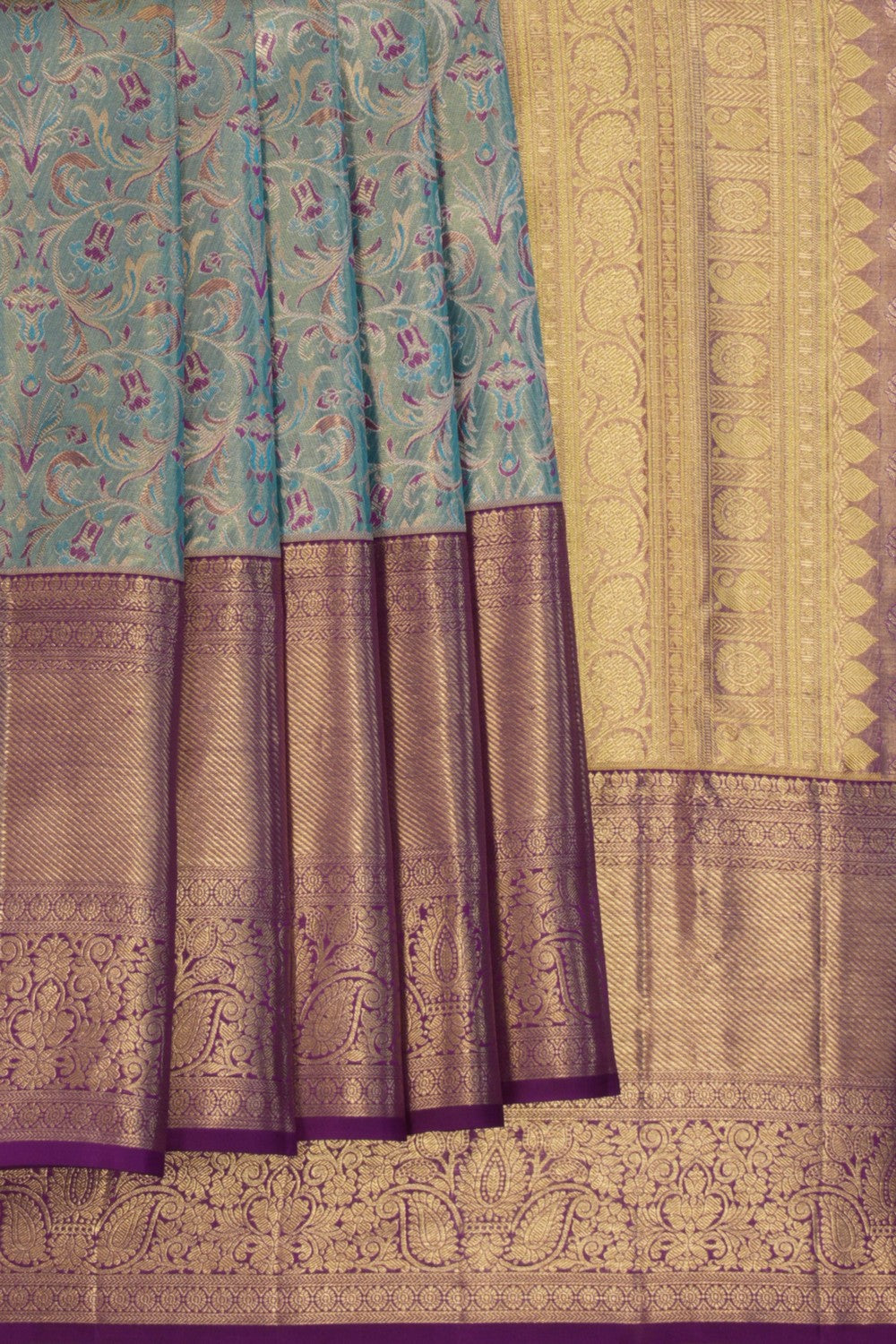 Kanchipattu Tissue Brocade Sea Blue Saree